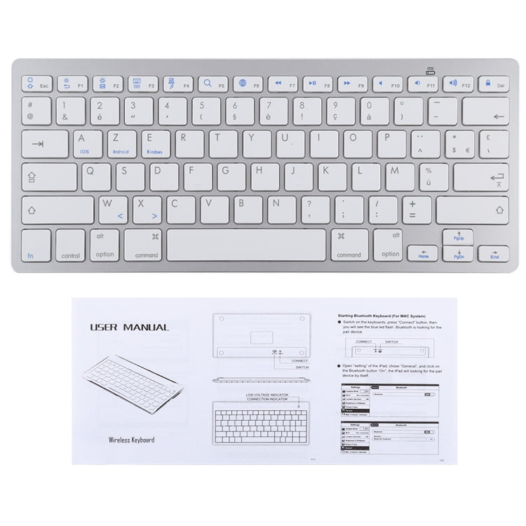 WB-8022 Ultra-thin Wireless Bluetooth Keyboard for iPad, Samsung, Huawei, Xiaomi, Tablet PCs or Smartphones, French Keys(Silver) by buy2fix