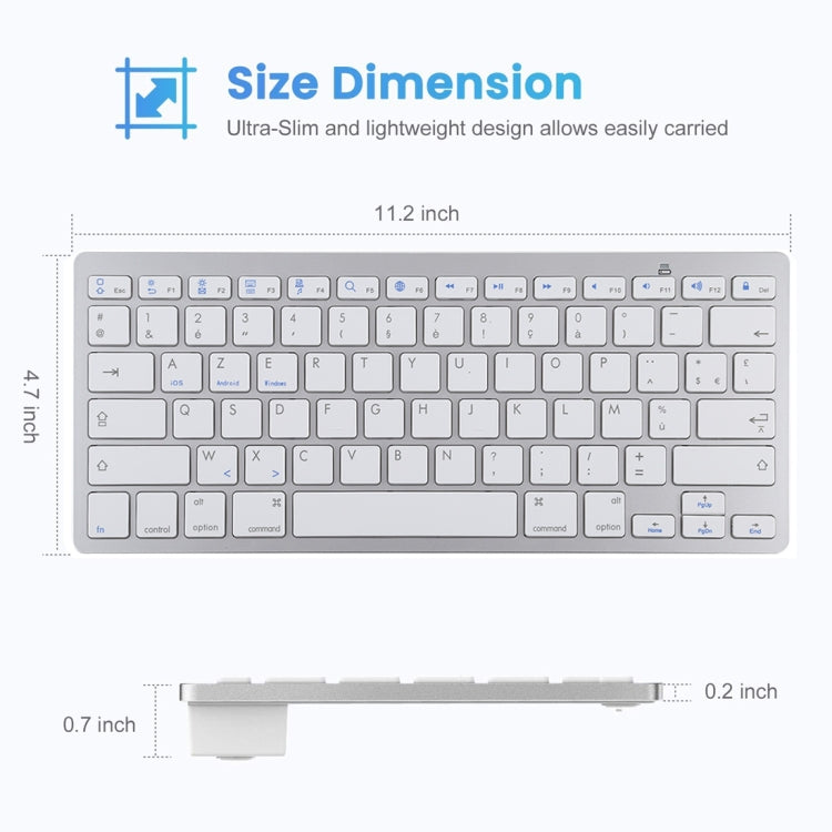 WB-8022 Ultra-thin Wireless Bluetooth Keyboard for iPad, Samsung, Huawei, Xiaomi, Tablet PCs or Smartphones, French Keys(Silver) by buy2fix