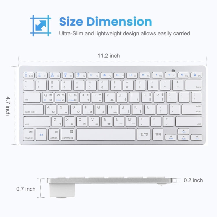 WB-8022 Ultra-thin Wireless Bluetooth Keyboard for iPad, Samsung, Huawei, Xiaomi, Tablet PCs or Smartphones, Ko Language Keys(Silver) by buy2fix