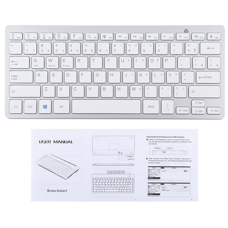 WB-8022 Ultra-thin Wireless Bluetooth Keyboard, Portuguese Keys(Silver) by buy2fix