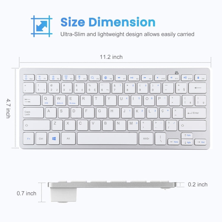 WB-8022 Ultra-thin Wireless Bluetooth Keyboard, Portuguese Keys(Silver) by buy2fix
