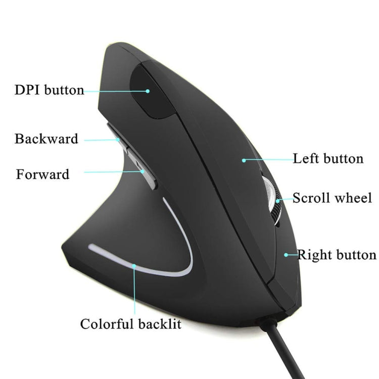 CM0093 Wired Version 2.4GHz Three-button Vertical Mouse for Left-hand, Resolution: 1000DPI / 1200DPI / 1600DPI, Cable Length：1.7m(Black) by buy2fix