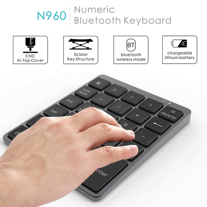 N960 Ultra-thin Universal Aluminum Alloy Rechargeable Wireless Bluetooth Numeric Keyboard (Silver) by buy2fix