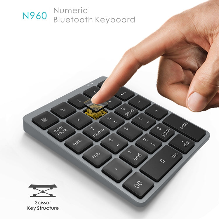 N960 Ultra-thin Universal Aluminum Alloy Rechargeable Wireless Bluetooth Numeric Keyboard (Silver) by buy2fix