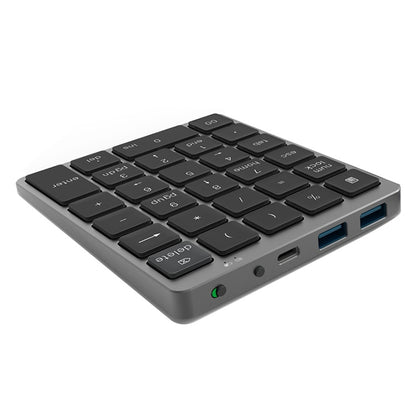 N970 Pro Dual Modes Aluminum Alloy Rechargeable Wireless Bluetooth Numeric Keyboard with USB HUB (Grey) by buy2fix