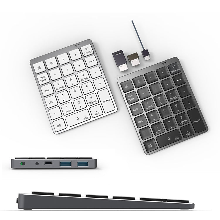 N970 Pro Dual Modes Aluminum Alloy Rechargeable Wireless Bluetooth Numeric Keyboard with USB HUB (Grey) by buy2fix