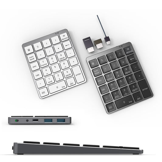 N970 Pro Dual Modes Aluminum Alloy Rechargeable Wireless Bluetooth Numeric Keyboard with USB HUB (Grey) by buy2fix