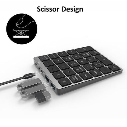 N970 Pro Dual Modes Aluminum Alloy Rechargeable Wireless Bluetooth Numeric Keyboard with USB HUB (Grey) by buy2fix
