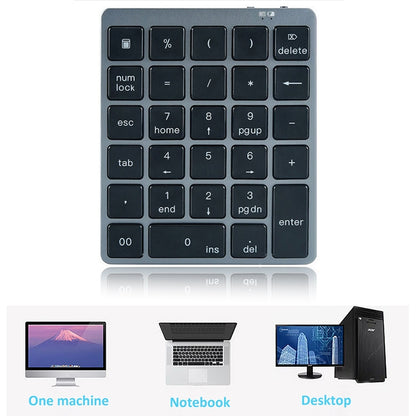 N970 Pro Dual Modes Aluminum Alloy Rechargeable Wireless Bluetooth Numeric Keyboard with USB HUB (Grey) by buy2fix