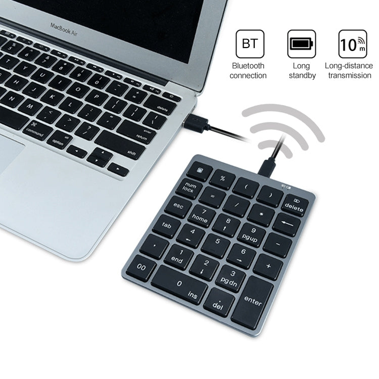 N970 Pro Dual Modes Aluminum Alloy Rechargeable Wireless Bluetooth Numeric Keyboard with USB HUB (Grey) by buy2fix