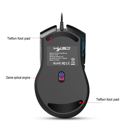 HXSJ X100 7-buttons 3600 DPI Cool Glowing Wired Gaming Mouse, Cable Length: 1.5m (Black) - Wired Mice by HXSJ | Online Shopping UK | buy2fix