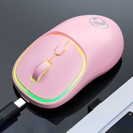 IMICE W-618 Rechargeable 4 boutons 1600 DPI 2.4 GHz Bluetooth souris sans fil silencieuse pour ordinateur PC portable (rose)