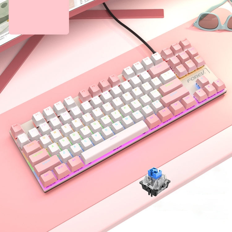 FOREV FV-301 87-keys Blue Axis Mechanical Gaming Keyboard, Cable Length: 1.6m(Pink + White) by buy2fix