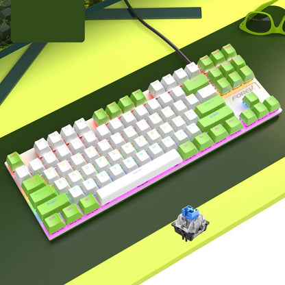 FOREV FV-301 87-keys Blue Axis Mechanical Gaming Keyboard, Cable Length: 1.6m(White + Green) by buy2fix