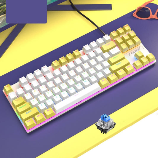 FOREV FV-301 87-keys Blue Axis Mechanical Gaming Keyboard, Cable Length: 1.6m(Yellow + White) by buy2fix