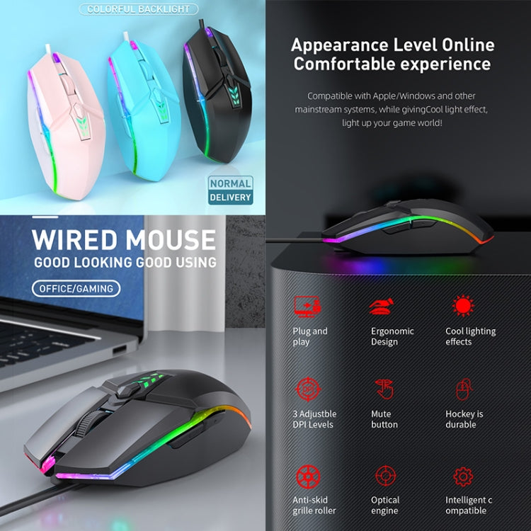 S700 Colorful Light USB Wired Office Gaming Mouse (Pink) by buy2fix
