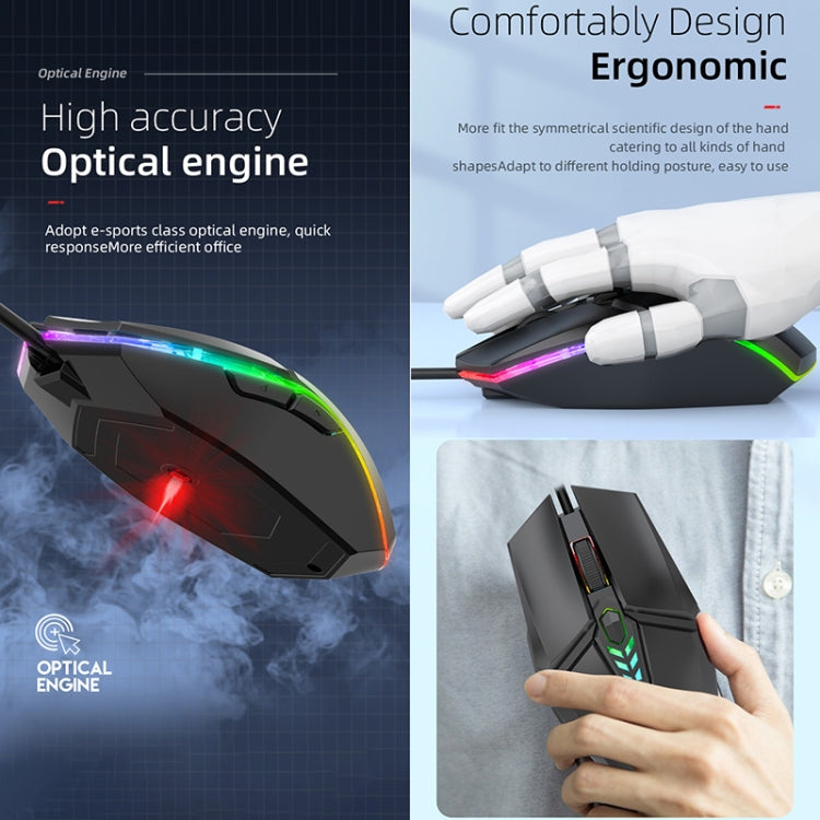 S700 Colorful Light USB Wired Office Gaming Mouse (Black) by buy2fix