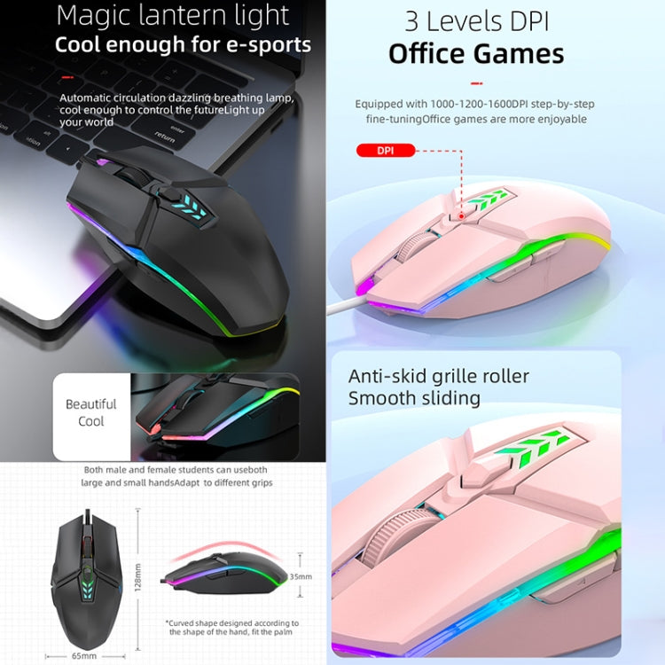 S700 Colorful Light USB Wired Office Gaming Mouse (Black) by buy2fix