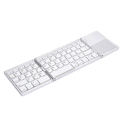 B033 Rechargeable 3-Folding 64 Keys Bluetooth Wireless Keyboard with Touchpad(Silver) by buy2fix