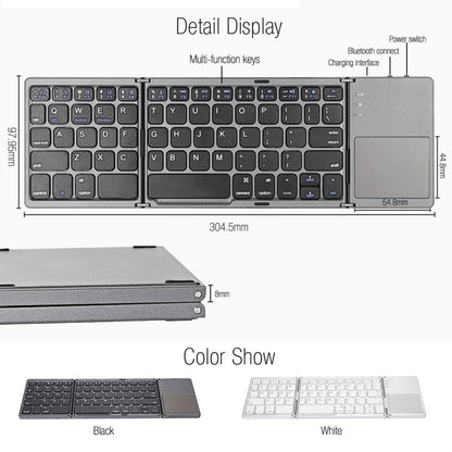 B033 Rechargeable 3-Folding 64 Keys Bluetooth Wireless Keyboard with Touchpad(Silver) by buy2fix
