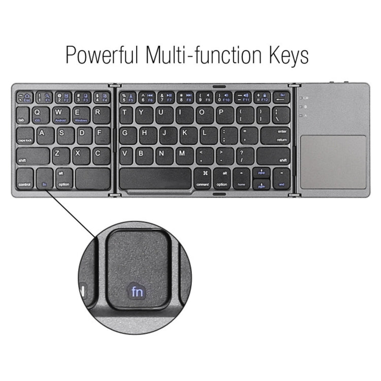 B033 Rechargeable 3-Folding 64 Keys Bluetooth Wireless Keyboard with Touchpad(Silver) by buy2fix