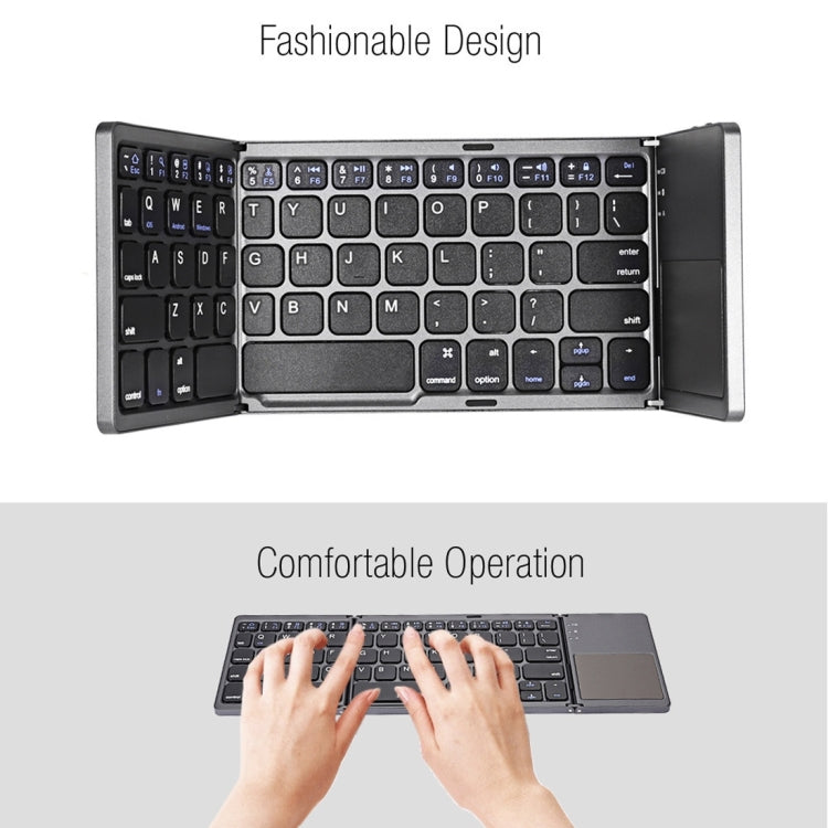 B033 Rechargeable 3-Folding 64 Keys Bluetooth Wireless Keyboard with Touchpad(Silver) by buy2fix