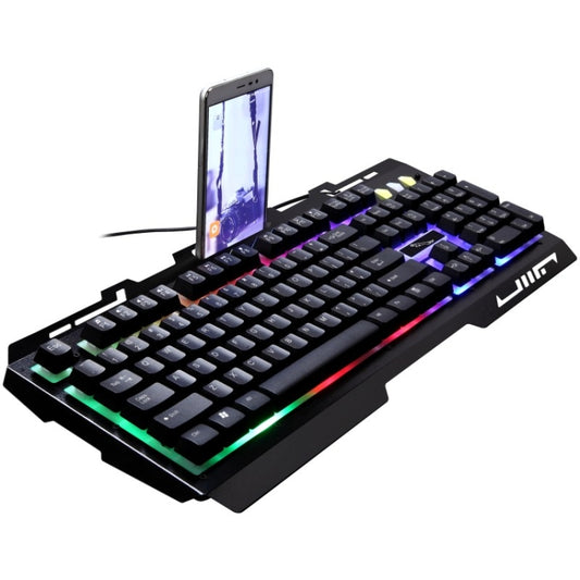 ZGB G700 104 Keys USB Wired Mechanical Feel Glowing Metal Panel Suspension Gaming Keyboard with Phone Holder(Black) by buy2fix
