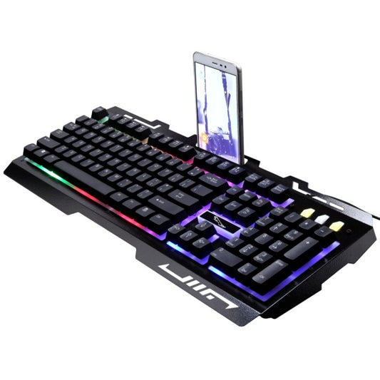 ZGB G700 104 Keys USB Wired Mechanical Feel Glowing Metal Panel Suspension Gaming Keyboard with Phone Holder(Black) by buy2fix