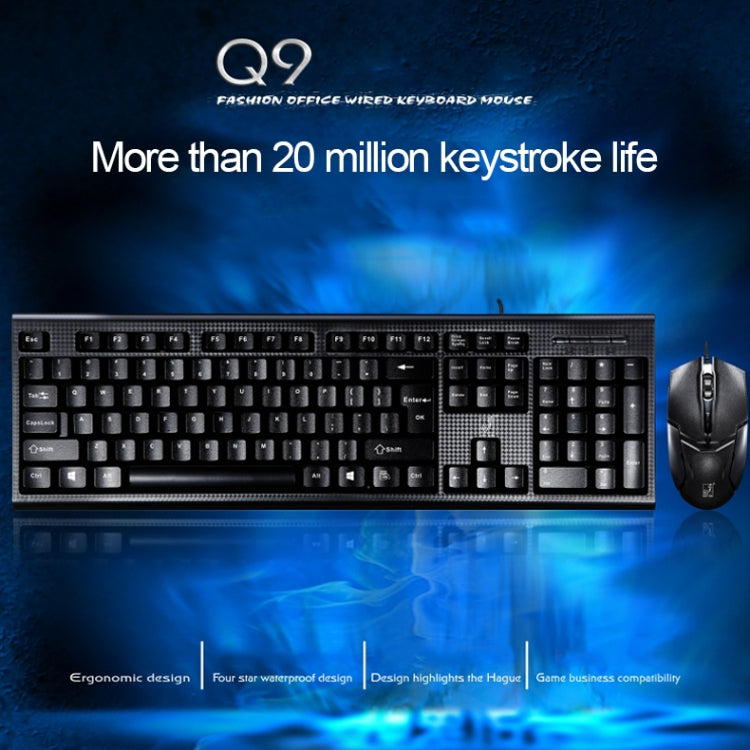 Chasing Leopard Q9 1600 DPI Professional Wired Grid Texture Gaming Office Keyboard + Optical Mouse Kit(Black) by Chasing Leopard