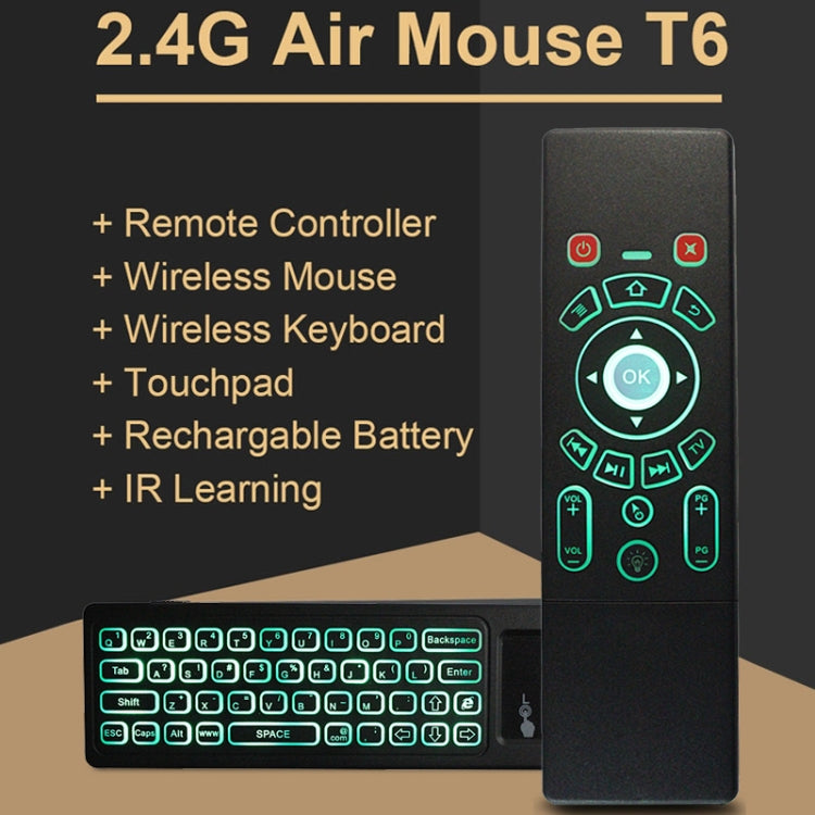 T6 Colorful Light Version Air Mouse 2.4GHz Wireless Keyboard Remote Controller with Touchpad & IR Learning for PC, Android TV Box / Smart TV, Multi-media Devices by buy2fix