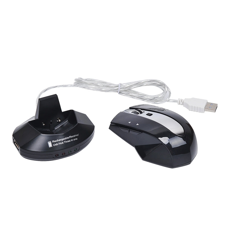 MZ-011 2.4GHz 1600DPI Wireless Rechargeable Optical Mouse with HUB Function(Black) by buy2fix