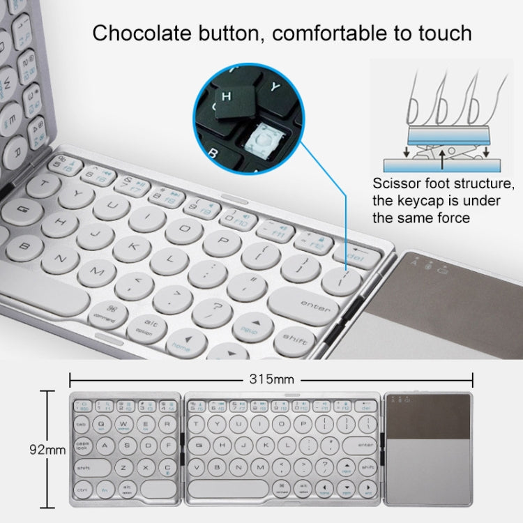 GK408 Three-fold Rechargeable Wireless Bluetooth Keyboard with Touchpad, Support Android / IOS / Windows (Black Grey) by buy2fix