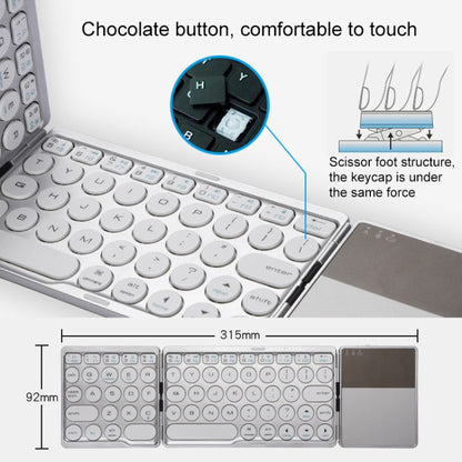 GK408 Three-fold Rechargeable Wireless Bluetooth Keyboard with Touchpad, Support Android / IOS / Windows (Silver) by buy2fix