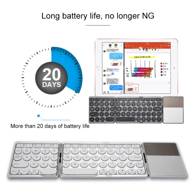 GK408 Three-fold Rechargeable Wireless Bluetooth Keyboard with Touchpad, Support Android / IOS / Windows (Black Grey) by buy2fix