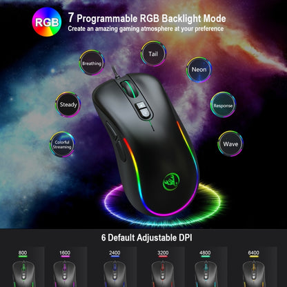 HXSJ J300 7 Keys RGB Lighting Programmable Gaming Wired Mouse(Black) - Wired Mice by HXSJ | Online Shopping UK | buy2fix