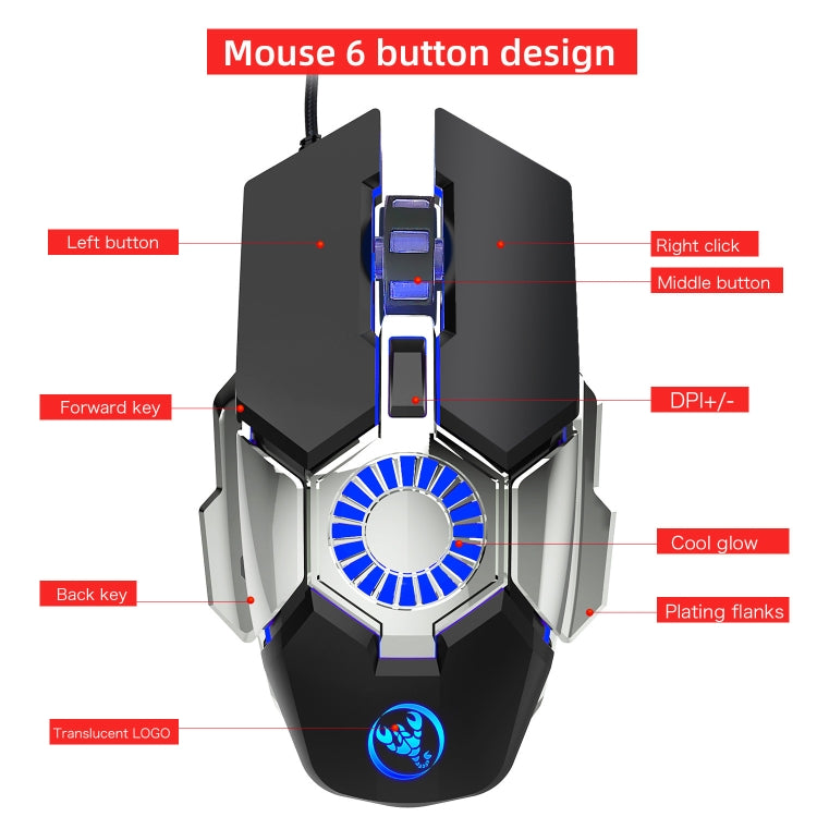 HXSJ J700 Colorful Lighting Programmable E-sports Gaming Wired Mouse by buy2fix