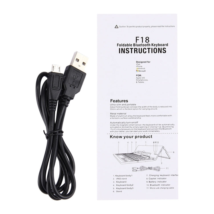 F18 Ultra-slim Rechargeable Foldable 58 Keys Bluetooth Wireless Keyboard with Holder (Grey) by buy2fix