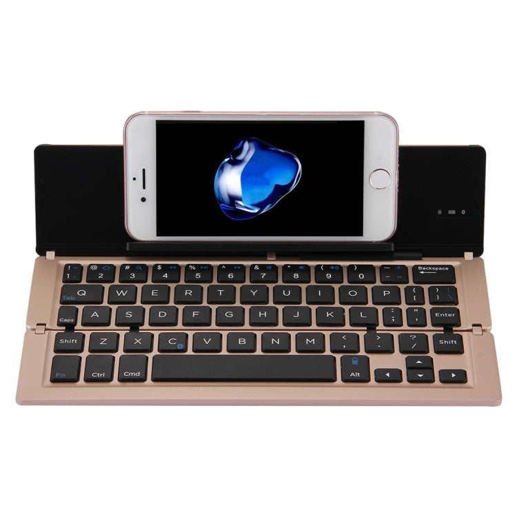 F18 Ultra-slim Rechargeable Foldable 58 Keys Bluetooth Wireless Keyboard with Holder (Gold) by buy2fix