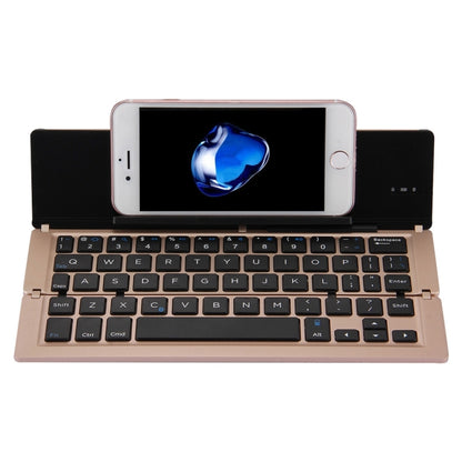 F18 Ultra-slim Rechargeable Foldable 58 Keys Bluetooth Wireless Keyboard with Holder (Gold) by buy2fix