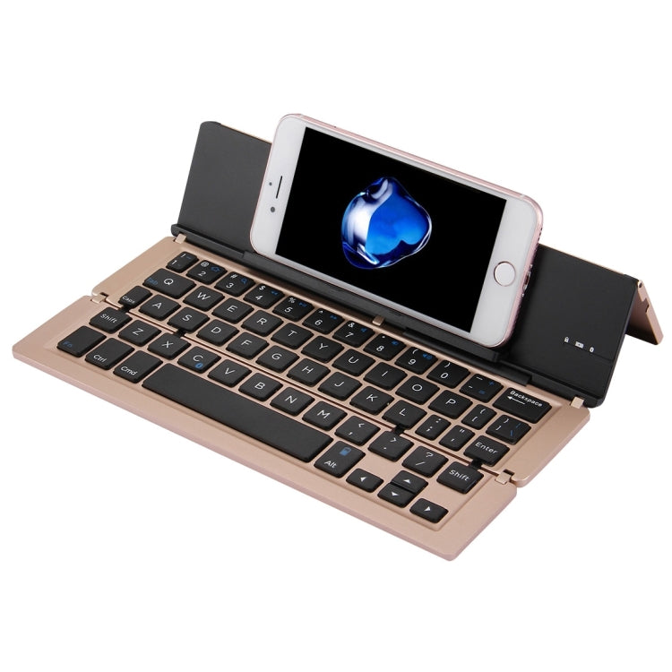 F18 Ultra-slim Rechargeable Foldable 58 Keys Bluetooth Wireless Keyboard with Holder (Gold) by buy2fix