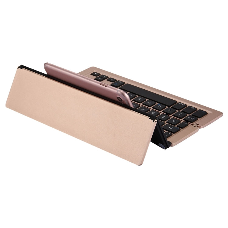 F18 Ultra-slim Rechargeable Foldable 58 Keys Bluetooth Wireless Keyboard with Holder (Gold) by buy2fix