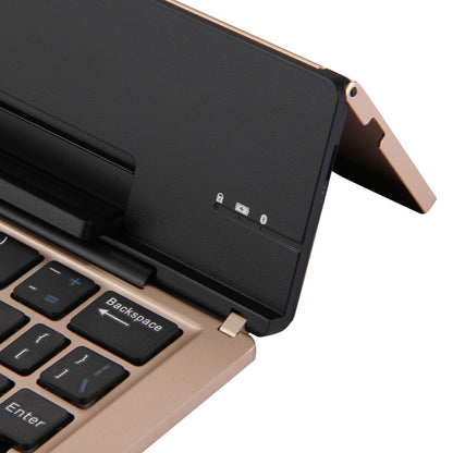 F18 Ultra-slim Rechargeable Foldable 58 Keys Bluetooth Wireless Keyboard with Holder (Gold) by buy2fix
