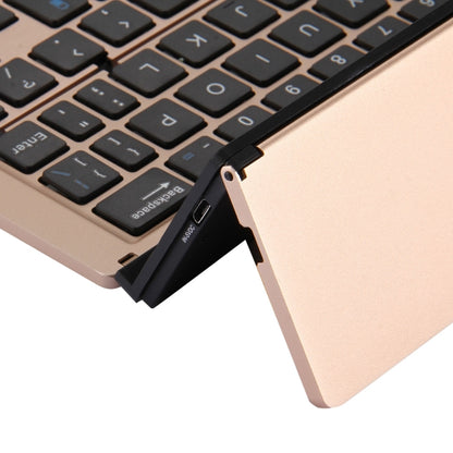 F18 Ultra-slim Rechargeable Foldable 58 Keys Bluetooth Wireless Keyboard with Holder (Gold) by buy2fix