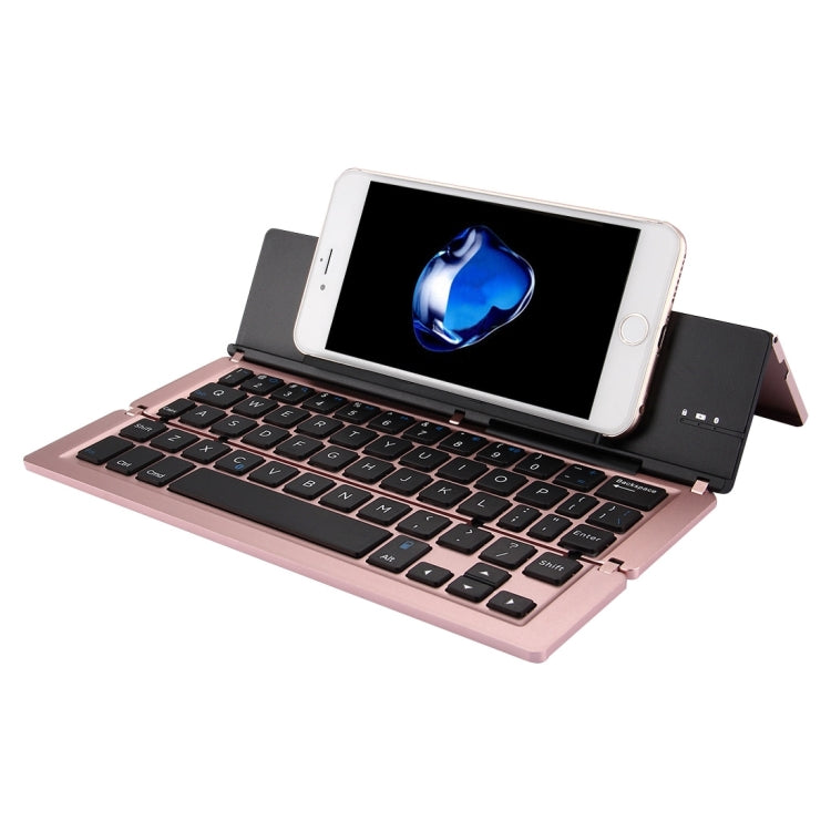 F18 Ultra-slim Rechargeable Foldable 58 Keys Bluetooth Wireless Keyboard with Holder(Rose Gold) by buy2fix