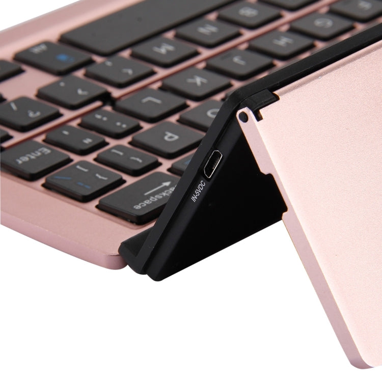 F18 Ultra-slim Rechargeable Foldable 58 Keys Bluetooth Wireless Keyboard with Holder(Rose Gold) by buy2fix