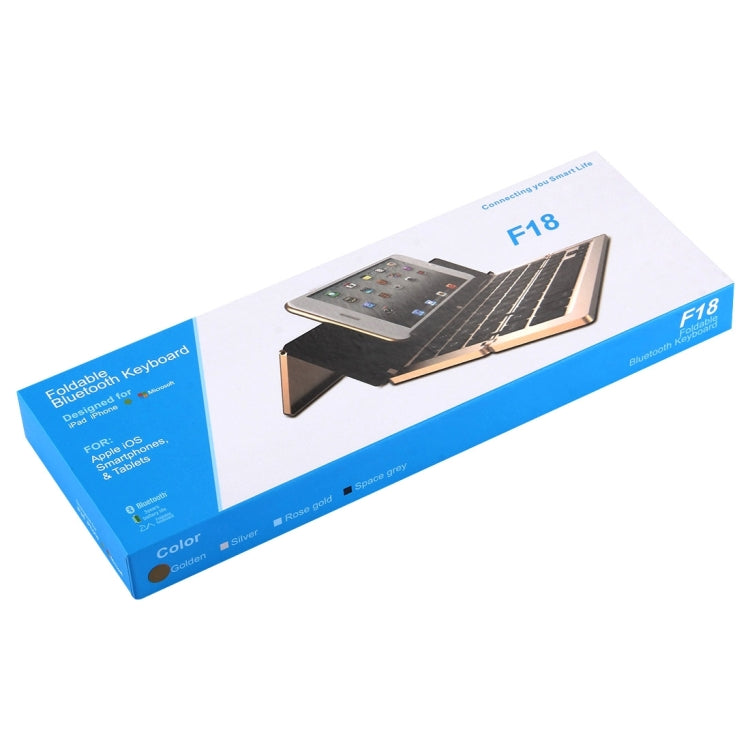 F18 Ultra-slim Rechargeable Foldable 58 Keys Bluetooth Wireless Keyboard with Holder(Rose Gold) by buy2fix