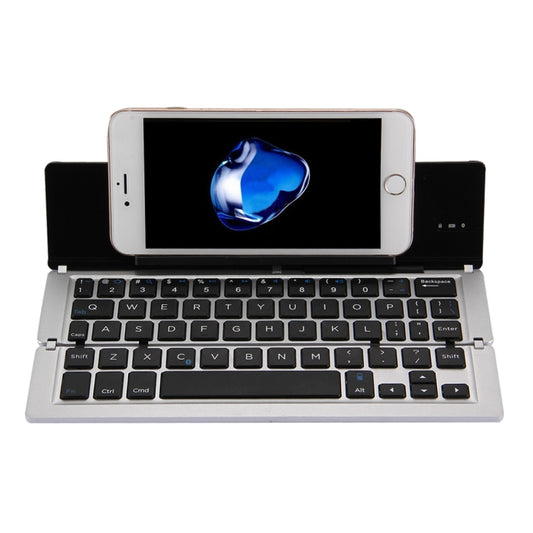 F18 Ultra-slim Rechargeable Foldable 58 Keys Bluetooth Wireless Keyboard with Holder (Silver) by buy2fix