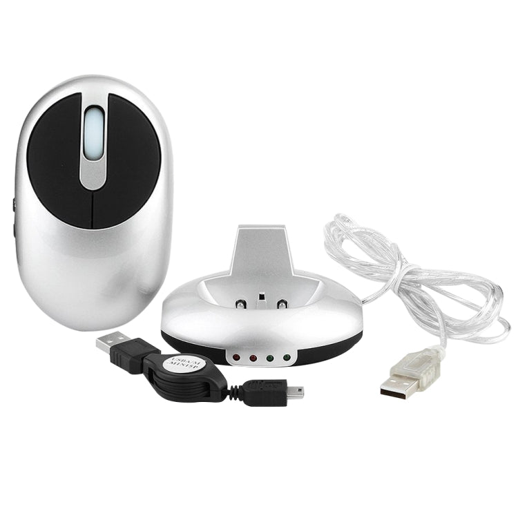 MZ-012 2.4G 1200 DPI Wireless Rechargeable Optical Mouse with 3 Ports USB HUB / Charging Dock(Silver) by buy2fix