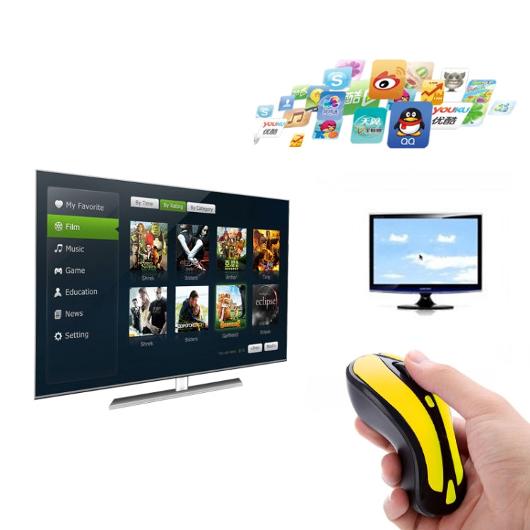 PR-01 6D Gyroscope Fly Air Mouse 2.4G USB Receiver 1600 DPI Wireless Optical Mouse for Computer PC Android Smart TV Box (Yellow + Black) by buy2fix