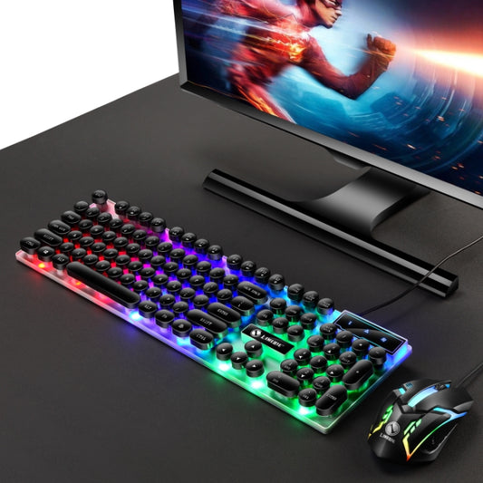 TX300 Mechanical Feel Backlight Punk Wired Keyboard Mouse Set (Black) by buy2fix